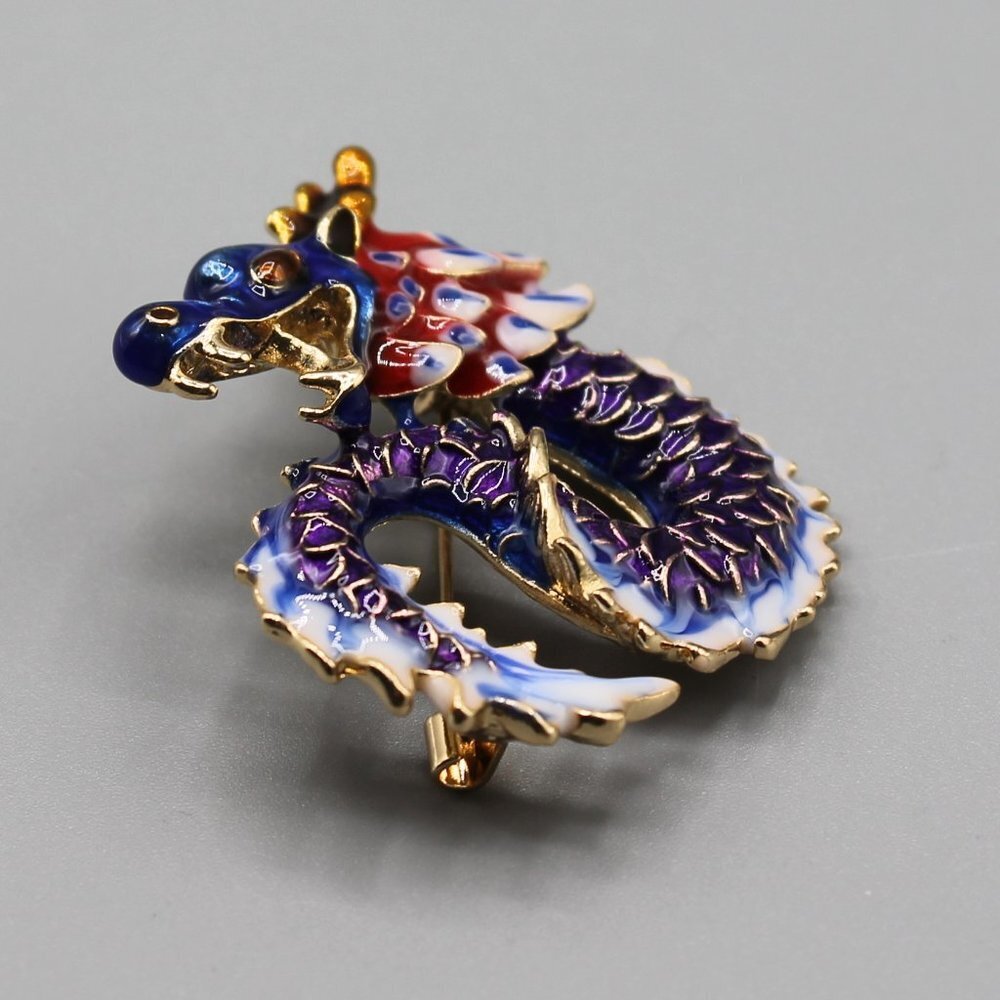 Chinese dragon pin brooch pendant jewelry fashion yellow gold purple blue new - Picture 8 of 10